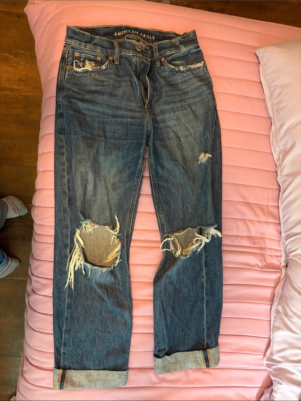 American Eagle Outfitters Distressed Boyfriend Jeans - Blue